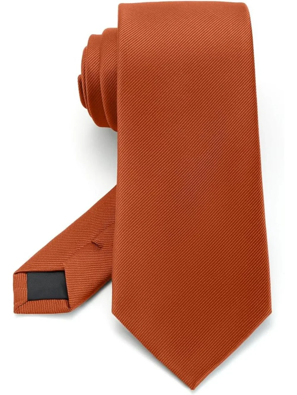 Men's Rust Orange Twill Diagonal Textured Silk Formal Necktie For Business Dress